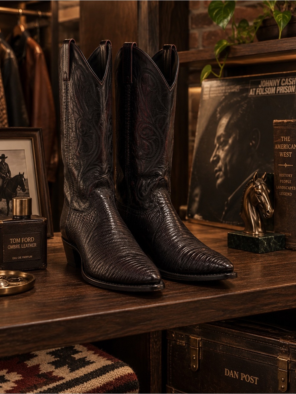 Dan Post Black Cherry Teju Lizard Cowboy Boots 10 M USA